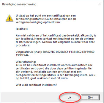 Select Yes if you agree to trust the development certificate